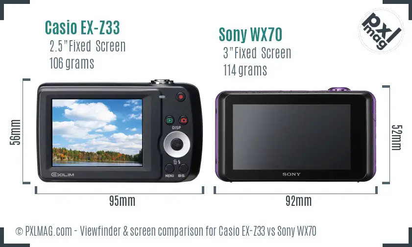 Casio EX-Z33 vs Sony WX70 Screen and Viewfinder comparison