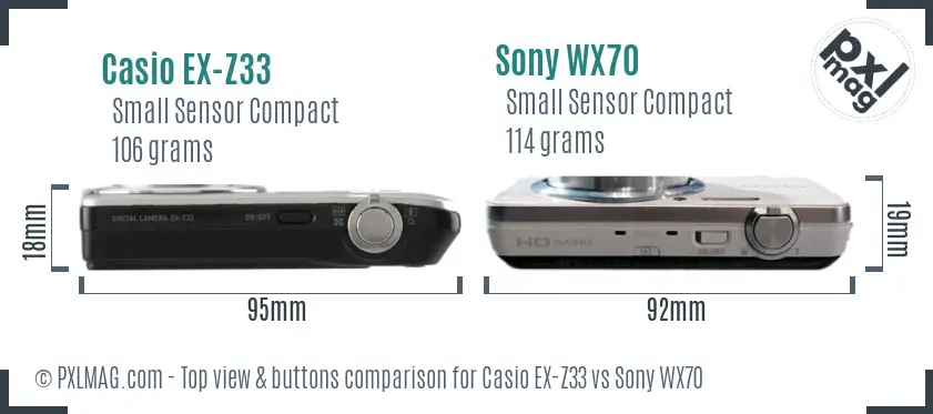 Casio EX-Z33 vs Sony WX70 top view buttons comparison