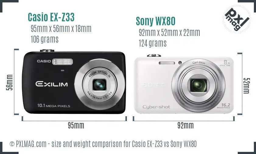 Casio EX-Z33 vs Sony WX80 size comparison