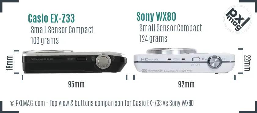 Casio EX-Z33 vs Sony WX80 top view buttons comparison