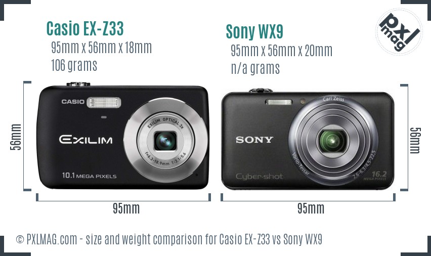 Casio EX-Z33 vs Sony WX9 size comparison