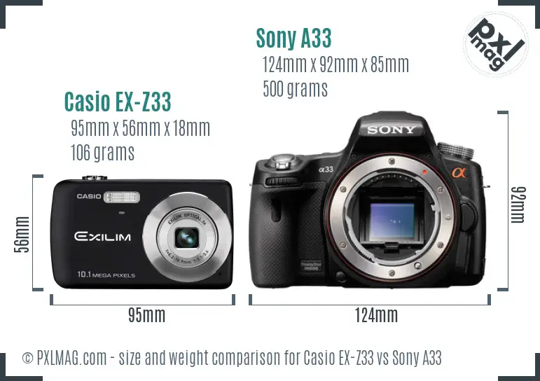 Casio EX-Z33 vs Sony A33 size comparison Casio EX-Z33 vs Sony A33 size comparison