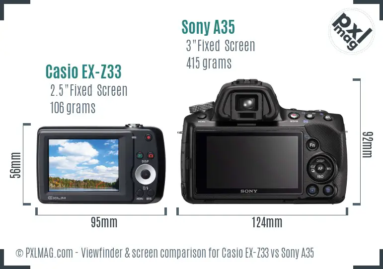 Casio EX-Z33 vs Sony A35 Screen and Viewfinder comparison