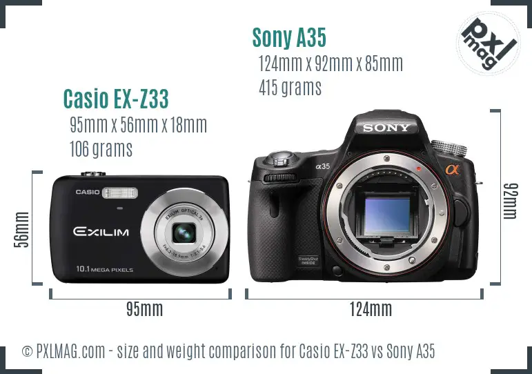 Casio EX-Z33 vs Sony A35 size comparison