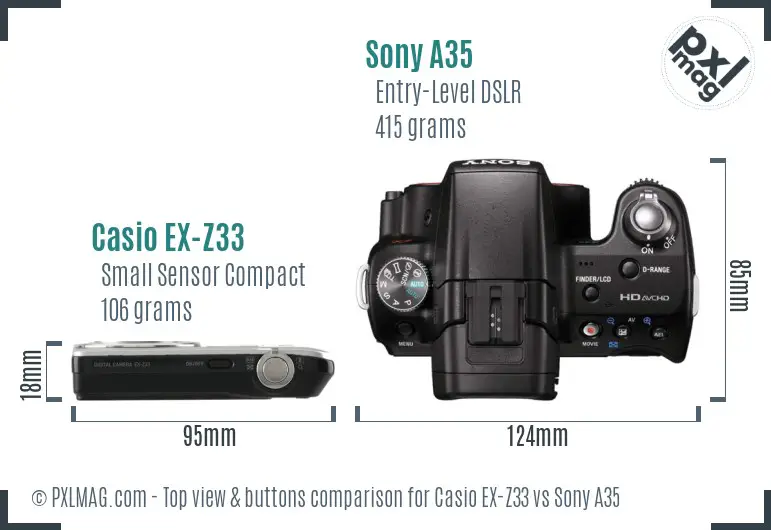 Casio EX-Z33 vs Sony A35 top view buttons comparison