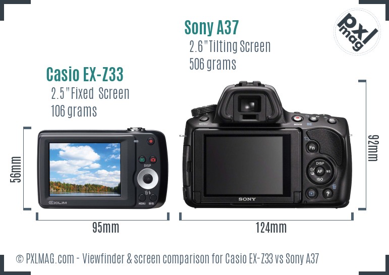 Casio EX-Z33 vs Sony A37 Screen and Viewfinder comparison
