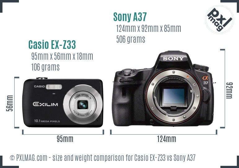 Casio EX-Z33 vs Sony A37 size comparison
