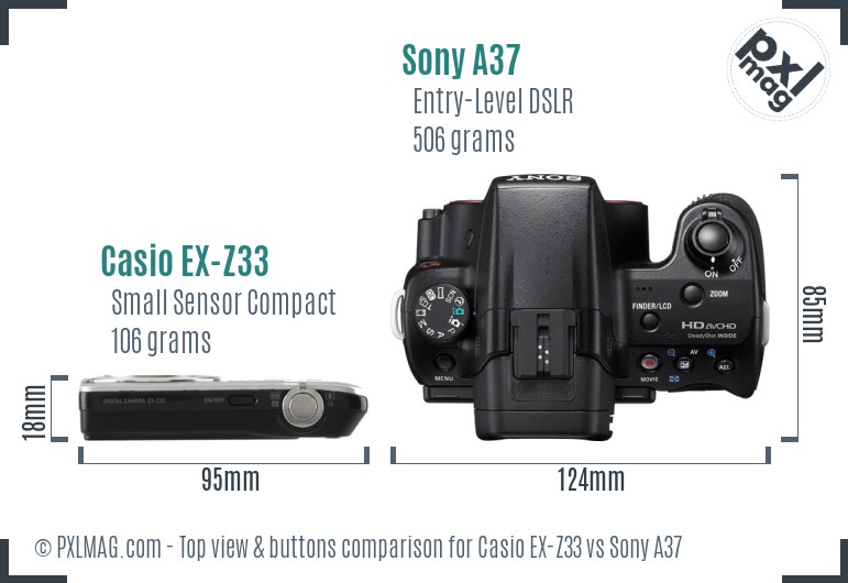 Casio EX-Z33 vs Sony A37 top view buttons comparison