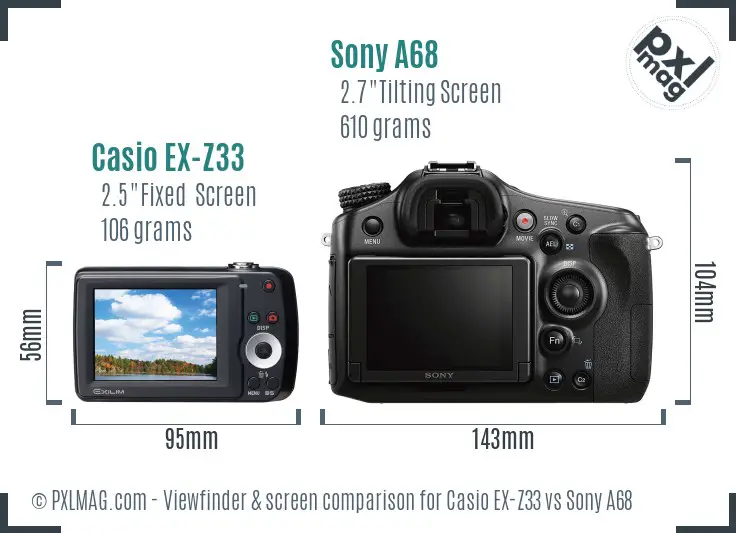 Casio EX-Z33 vs Sony A68 Screen and Viewfinder comparison