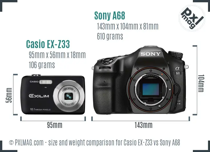 Casio EX-Z33 vs Sony A68 size comparison