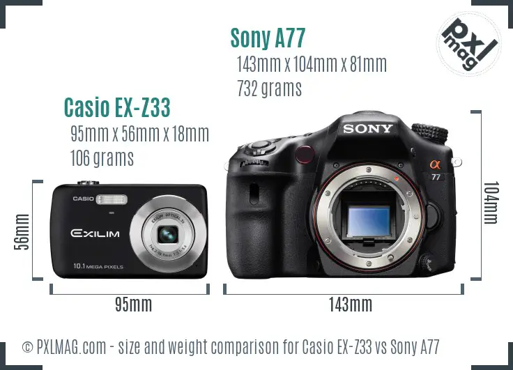 Casio EX-Z33 vs Sony A77 size comparison Casio EX-Z33 vs Sony A77 size comparison