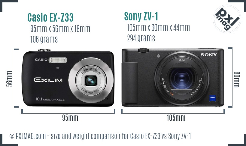 Casio EX-Z33 vs Sony ZV-1 size comparison Casio EX-Z33 vs Sony ZV-1 size comparison