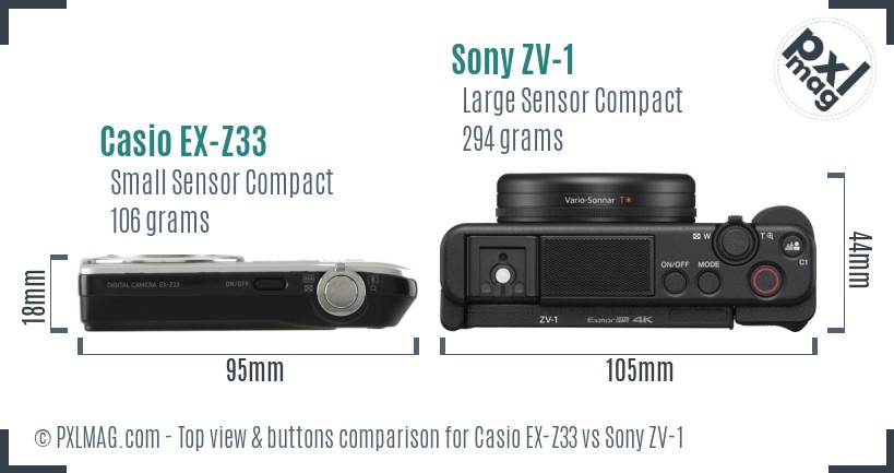 Casio EX-Z33 vs Sony ZV-1 top view buttons comparison