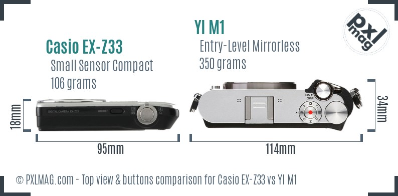 Casio EX-Z33 vs YI M1 top view buttons comparison