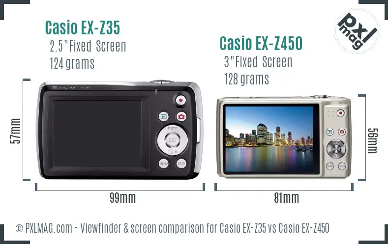 Casio EX-Z35 vs Casio EX-Z450 Screen and Viewfinder comparison