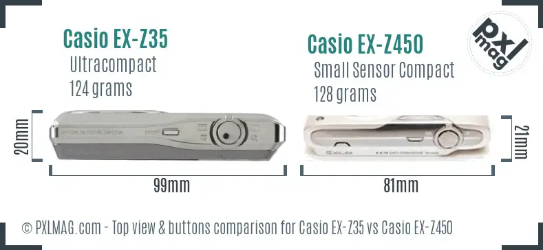 Casio EX-Z35 vs Casio EX-Z450 top view buttons comparison