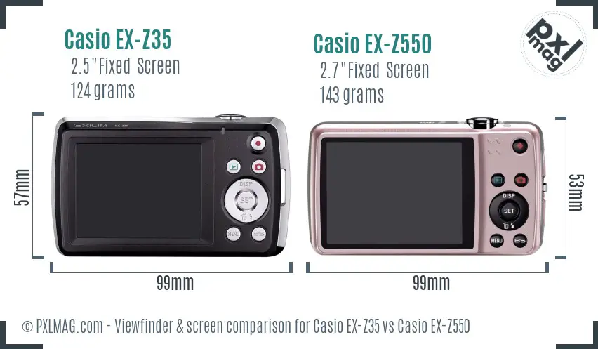 Casio EX-Z35 vs Casio EX-Z550 Screen and Viewfinder comparison