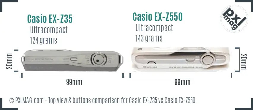 Casio EX-Z35 vs Casio EX-Z550 top view buttons comparison
