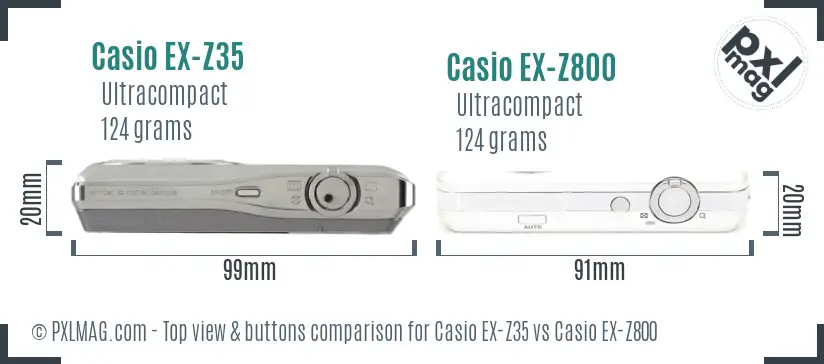 Casio EX-Z35 vs Casio EX-Z800 top view buttons comparison