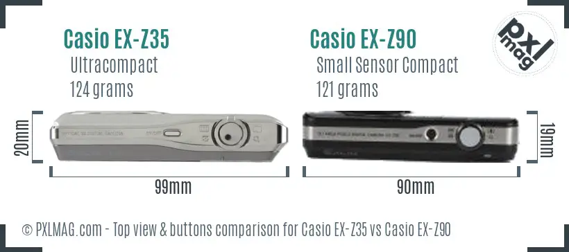 Casio EX-Z35 vs Casio EX-Z90 top view buttons comparison