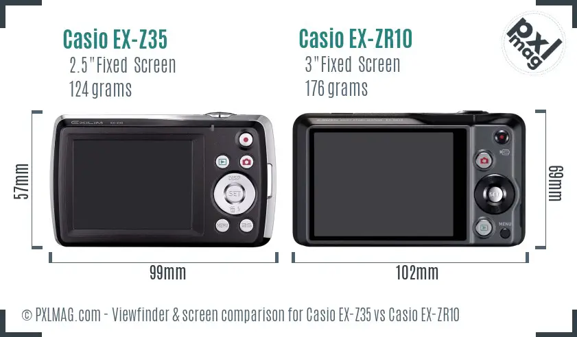 Casio EX-Z35 vs Casio EX-ZR10 Screen and Viewfinder comparison