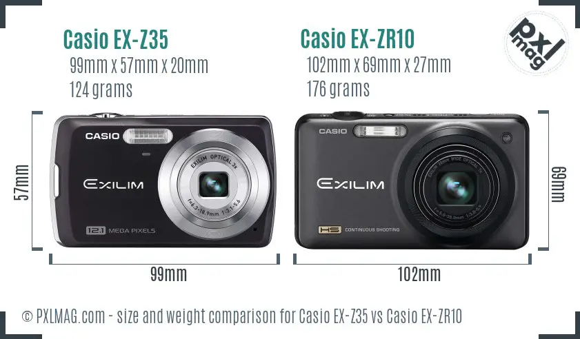 Casio EX-Z35 vs Casio EX-ZR10 size comparison