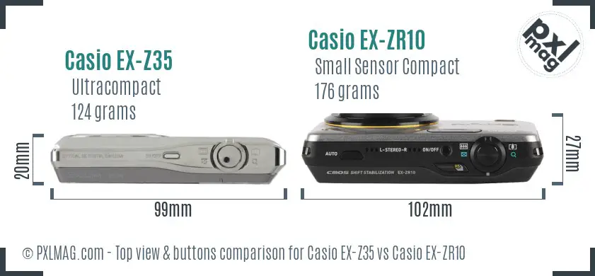 Casio EX-Z35 vs Casio EX-ZR10 top view buttons comparison
