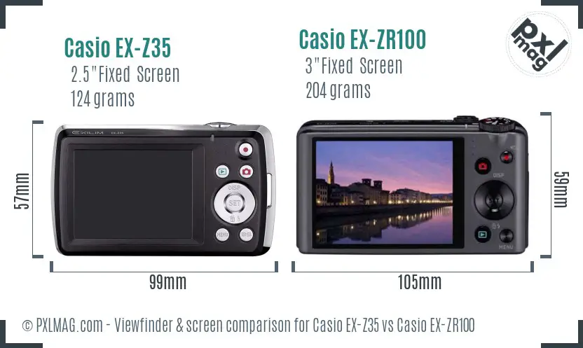 Casio EX-Z35 vs Casio EX-ZR100 Screen and Viewfinder comparison