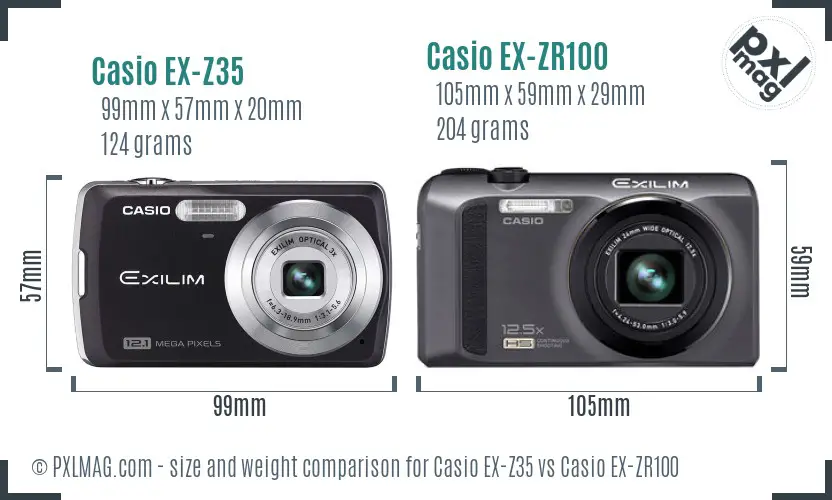 Casio EX-Z35 vs Casio EX-ZR100 size comparison