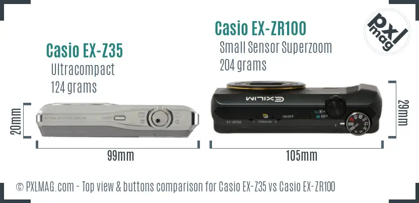 Casio EX-Z35 vs Casio EX-ZR100 top view buttons comparison