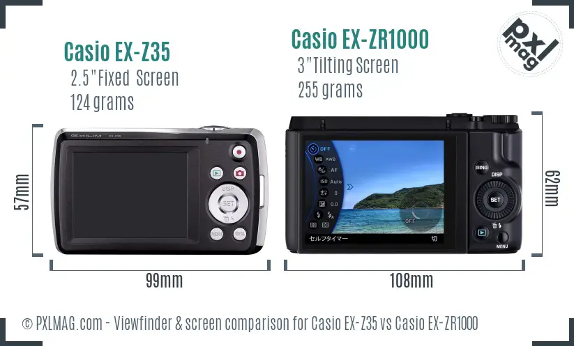 Casio EX-Z35 vs Casio EX-ZR1000 Screen and Viewfinder comparison