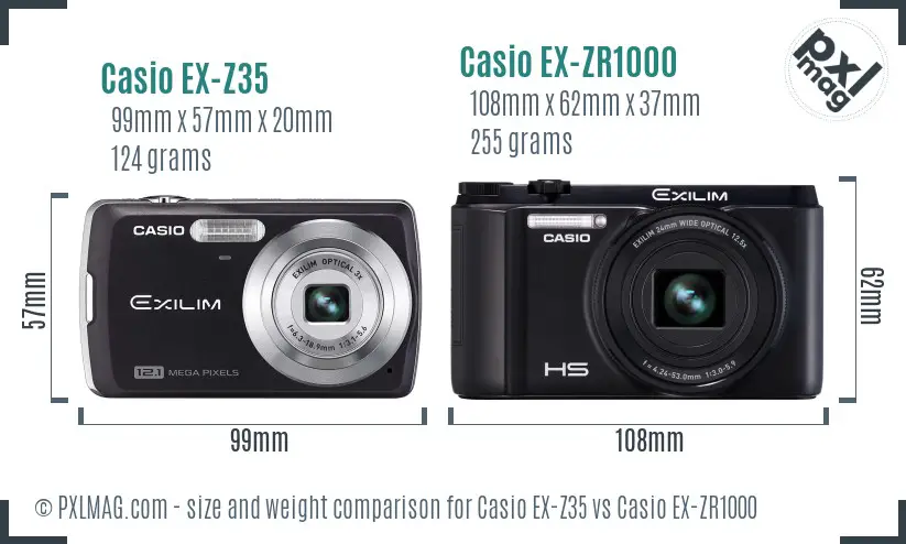 Casio EX-Z35 vs Casio EX-ZR1000 size comparison