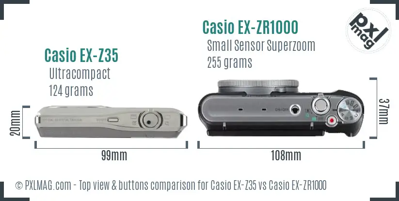Casio EX-Z35 vs Casio EX-ZR1000 top view buttons comparison