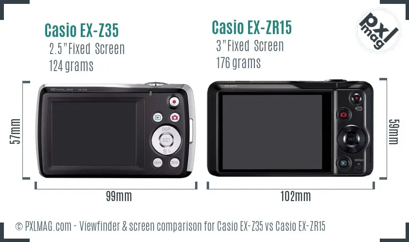 Casio EX-Z35 vs Casio EX-ZR15 Screen and Viewfinder comparison