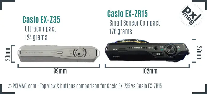 Casio EX-Z35 vs Casio EX-ZR15 top view buttons comparison