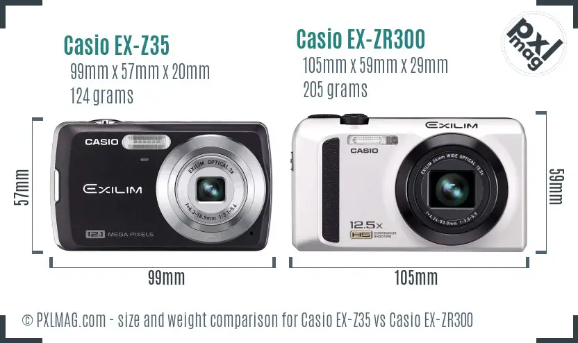 Casio EX-Z35 vs Casio EX-ZR300 size comparison