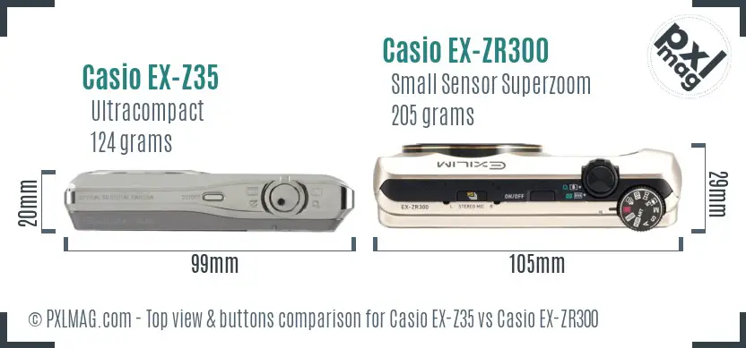 Casio EX-Z35 vs Casio EX-ZR300 top view buttons comparison