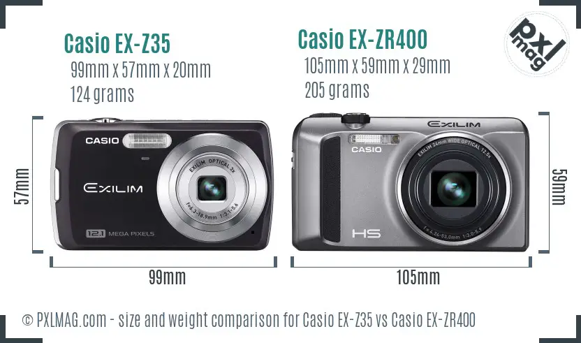 Casio EX-Z35 vs Casio EX-ZR400 size comparison