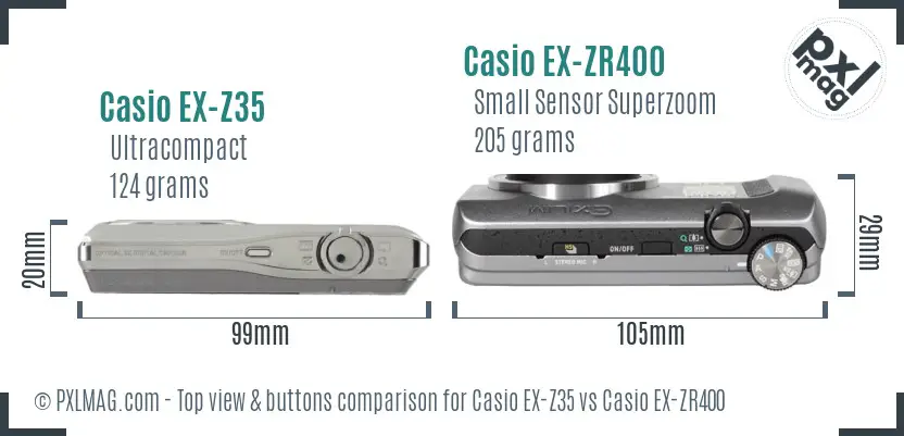 Casio EX-Z35 vs Casio EX-ZR400 top view buttons comparison