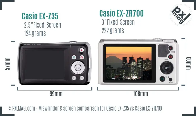 Casio EX-Z35 vs Casio EX-ZR700 Screen and Viewfinder comparison