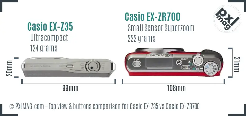 Casio EX-Z35 vs Casio EX-ZR700 top view buttons comparison