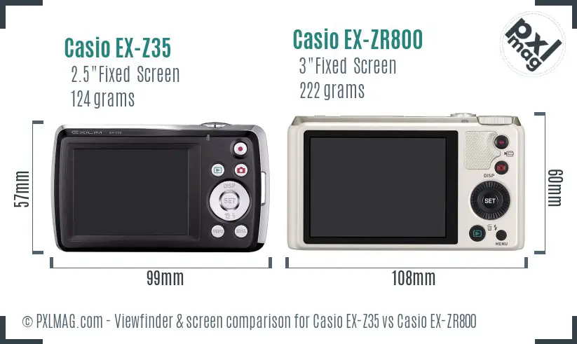 Casio EX-Z35 vs Casio EX-ZR800 Screen and Viewfinder comparison