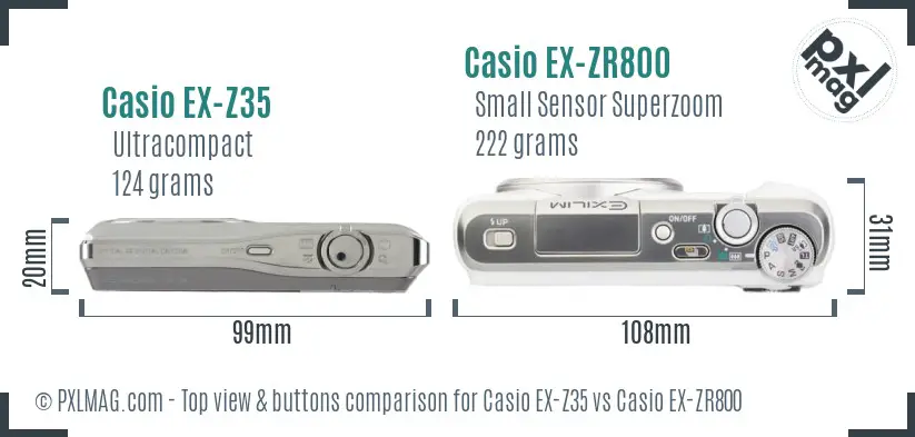 Casio EX-Z35 vs Casio EX-ZR800 top view buttons comparison