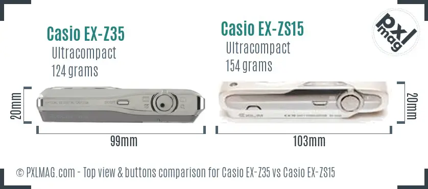 Casio EX-Z35 vs Casio EX-ZS15 top view buttons comparison