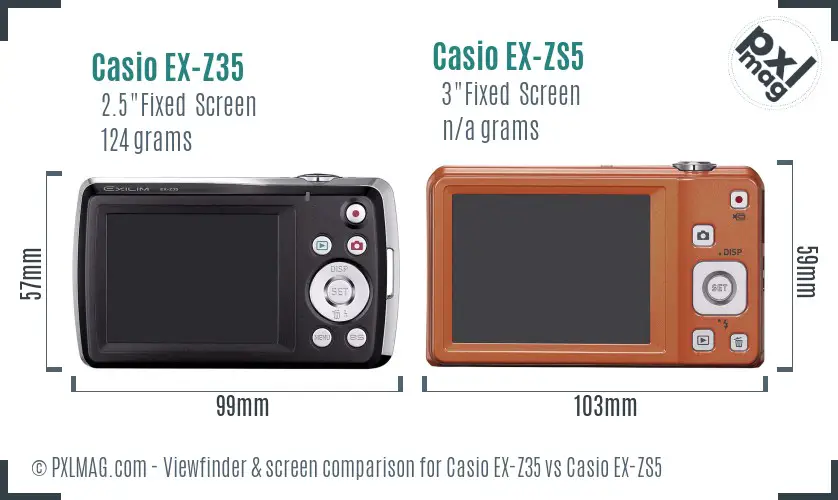 Casio EX-Z35 vs Casio EX-ZS5 Screen and Viewfinder comparison