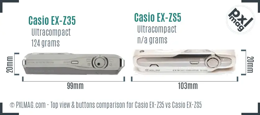 Casio EX-Z35 vs Casio EX-ZS5 top view buttons comparison