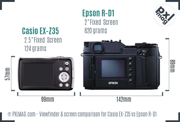 Casio EX-Z35 vs Epson R-D1 Screen and Viewfinder comparison