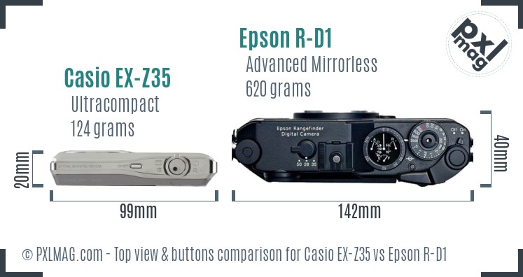 Casio EX-Z35 vs Epson R-D1 top view buttons comparison