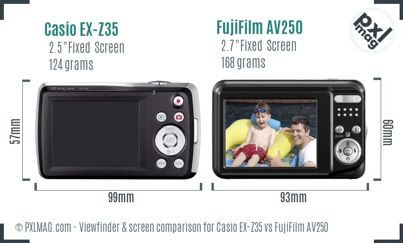 Casio EX-Z35 vs FujiFilm AV250 Screen and Viewfinder comparison