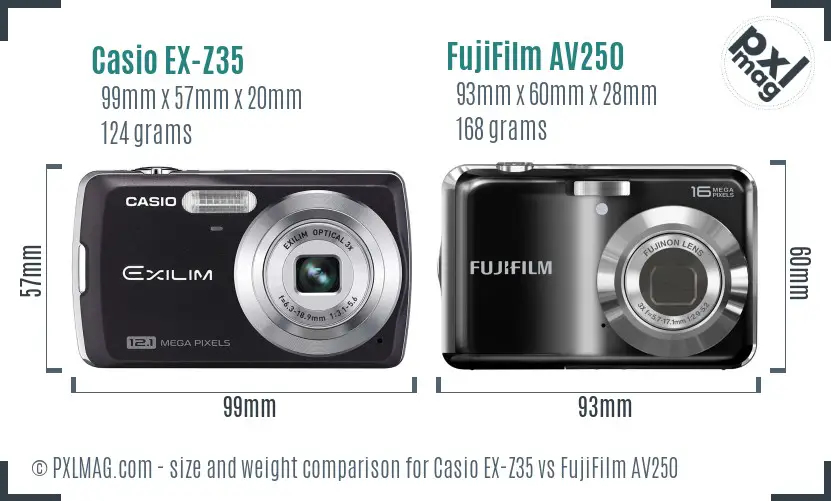 Casio EX-Z35 vs FujiFilm AV250 size comparison